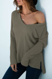 Fashion Casual Solid Split Joint V Neck T-Shirts