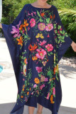 Fashion Vintage Print Split Joint O Neck Printed Dresses