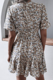 Fashion Casual Print Split Joint V Neck Waist Skirt Dresses