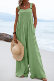 Casual Solid Patchwork Square Collar Loose Jumpsuits
