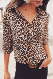 Fashion Leopard Patchwork Turndown Collar Tops