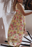 Fashion Elegant Floral Split Joint Slit V Neck A Line Dresses
