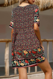Elegant Floral Buckle V Neck A Line Dresses