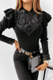 Work Patchwork Lace Embroidered Patchwork O Neck Tops