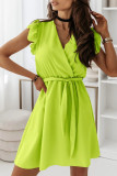 Fashion Street Solid Patchwork V Neck A Line Dresses