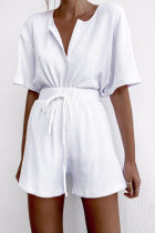 Fashion Casual Solid Frenulum V Neck Short Sleeve Two Pieces