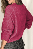 Casual Solid Lace Patchwork Buckle V Neck Tops