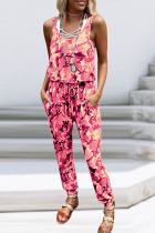 Casual Camouflage Print Patchwork O Neck Harlan Jumpsuits