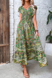 Bohemian College Print Fold V Neck A Line Dresses