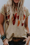 Fashion Casual Print Split Joint O Neck T-Shirts