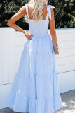 Fashion Simplicity Striped Split Joint Spaghetti Strap Waist Skirt Dresses