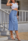 Elegant Solid Buckle Slit Regular High Waist Pencil Solid Color Bottoms