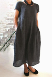 Casual Street Solid Pocket O Neck Short Sleeve Dress Dresses