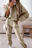 Street Sportswear Solid Patchwork Draw String Hooded Collar Long Sleeve Two Pieces