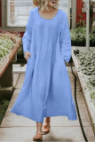 College Solid Pocket O Neck A Line Dresses
