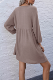 Casual Solid Pocket Buckle V Neck A Line Dresses