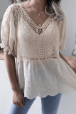 Fashion Casual Solid Hollowed Out Split Joint V Neck Tops