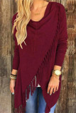 Wisherryy Solid Color Casual Fringe Long Sleeve T-Shirt