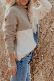 Casual Patchwork Contrast Turtleneck Tops