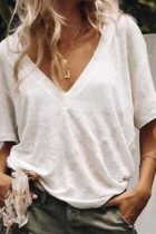 Fashion Casual Solid Split Joint V Neck T-Shirts