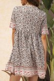 Sweet Floral Split Joint Buckle V Neck A Line Dresses
