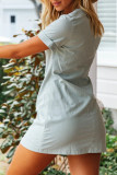Fashion Street Solid Split Joint V Neck A Line Dresses