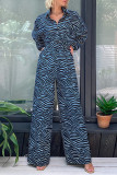 Fashion Casual Print Printing Turndown Collar Loose Jumpsuits
