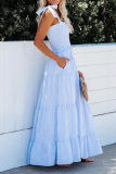 Fashion Elegant Striped Split Joint Fold Spaghetti Strap A Line Dresses