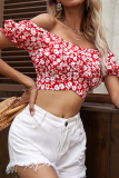 Fashion Elegant Floral Backless Strap Design V Neck Tops