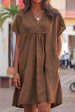 Casual Solid Split Joint V Neck Short Sleeve Dress Dresses