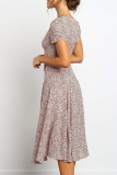 Elegant Print Split Joint Frenulum V Neck A Line Dresses
