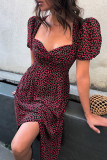 Fashion Vintage Print Slit V Neck A Line Dresses