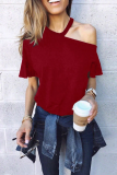 Elegant Solid Asymmetrical Halter T-Shirts