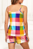 Fashion Simplicity Plaid Split Joint Spaghetti Strap Sleeveless Two Pieces