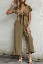 Fashion Elegant Solid Capris Knotted V Neck Straight Jumpsuits