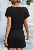 Casual Daily Solid Lace Patchwork V Neck Loose Rompers