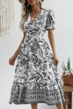 Elegant Vacation Floral Patchwork V Neck A Line Dresses