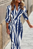 Casual Print Patchwork Turndown Collar Waist Skirt Dresses