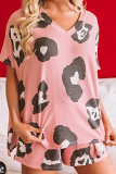 Fashion Patchwork Patchwork V Neck Short Sleeve Two Pieces