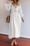Street Solid Patchwork Square Collar Waist Skirt Dresses