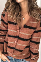 Fashion Street Striped Patchwork V Neck Tops