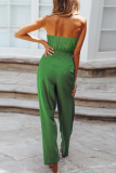 Casual Solid Patchwork Strapless Straight Jumpsuits