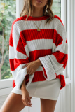 Casual Striped Patchwork Contrast O Neck Tops Sweater