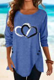 Simplicity Print Buttons Asymmetrical Printing O Neck T-Shirts(6 Colors)