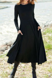 Elegant College Solid Patchwork Pocket Asymmetrical Solid Color O Neck Sheath Dresses