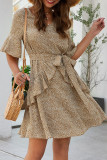 Fashion Simplicity Print Patchwork V Neck A Line Dresses