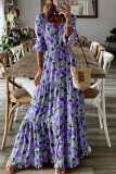 Bohemian College Floral Frenulum V Neck Printed Dresses(6 Colors)