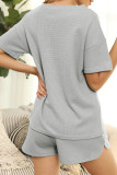 Fashion Living Solid Patchwork O Neck Short Sleeve Two Pieces