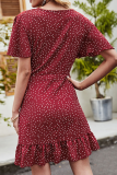 Elegant Dot Patchwork Flounce V Neck A Line Dresses