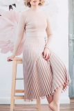 Elegant Solid Basic O Neck Pleated Dresses